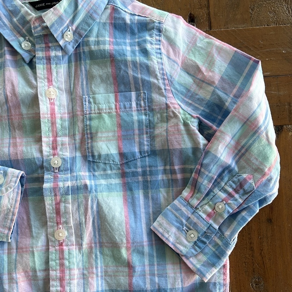 Janie and jack pastel plaid button down - Picture 2 of 5